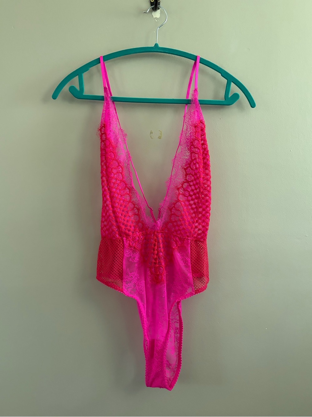 NWT Victoria's Secret Lingerie Pink Red One Piece Sexy Size Medium Lace